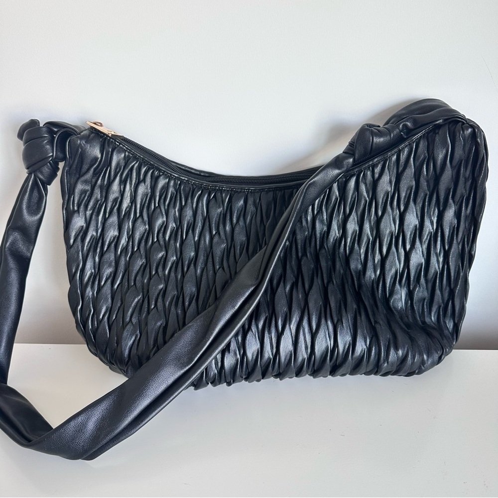 Sondra Roberts Black Pleated Faux Leather Crossbody Bag